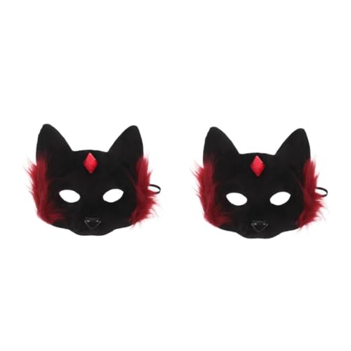 Masque chat Halloween Healvian demi-visage rouge noir réutilisable pour cosplay