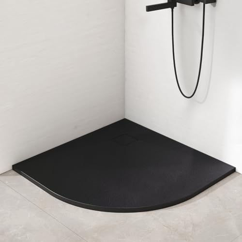 EMKE Plato de ducha de 80 x 80 cm, cuadrado de 80 x 80 cm, plato de ducha de esquina, plato de ducha plano, antideslizante, recortable, SMC, color negro