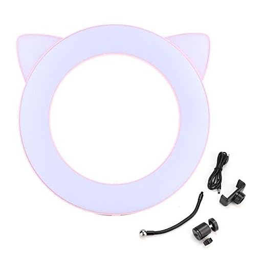 【 】Justeringsfärg temperatur LED fyllningslampa, 10 W levande stödfäste fylllampa, 3200K-6500K för studio sminka fotografering scen belysning mobiltelefon (rosa katt)
