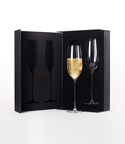 The Excelsior by DUX - Handmade, 100% Lead-Free, Crystal Champagne Flutes, Set of 2 Glasses, Elegant Gift Box