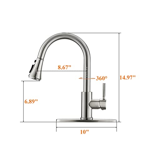 Kitchen Faucet, Kitchen Sink Faucet, Sink Faucet, Pull-Down Kitchen Faucets, Bar Kitchen Faucet, Brushed Pvd, Stainless Steel, Rulia Rb1037 #TOP7