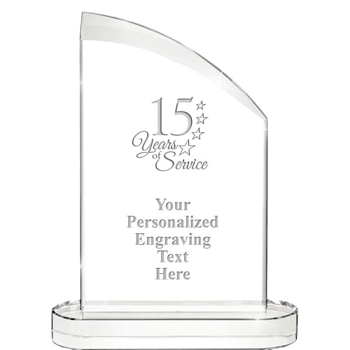 8.25" 15 Years of Service Custom Engraved Trophy - Aspiration Crystal - Years of Service Award for Employees - Corporate Awards - Personalized Engraving