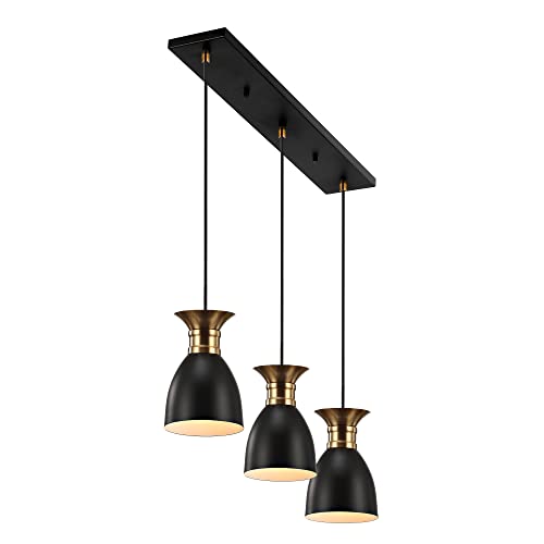 Jonathan Y Jyl6138A Edison 33.25" Linear 3-Light Metal Led Pendant Contemporary Dimmable Dining Room Living Room Kitchen Foyer Bedroom Hallway, Black/Brass Gold #TOP6