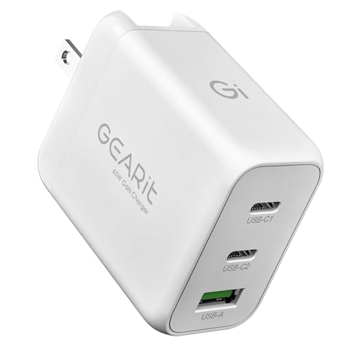 GEARit 65W USB C Charger, Fast Charging 3-Port GaN Wall Charger with PD 3.0 & PPS (White)