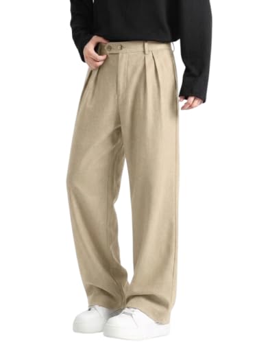Image of Linen Pants for man | Relaxed Fit Korean Pants | Gurkha Trouser | Lower for Men | Elastic Waist Bottom wear | Straight Fit Casual Trousers | Formal Pant for Office & Wedding