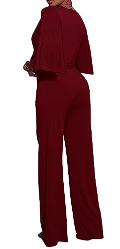 BessCops Womens Loose Short Sleeve Belted Wide Leg Pant Romper Jumpsuit Casual Business One Piece Outfits - Image 3
