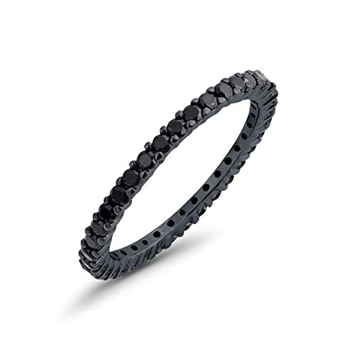 Blue Apple Co. Full Eternity Stackable Wedding Band Ring Black Tone Simulated Black Cubic Zirconia 925 Sterling Silver Size-10