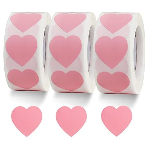 1500 Labels Pink Heart Stickers 1 inch Heart Coding Shape Paper Labels for Valentine's Day Wedding Anniversaries Invitation Envelopes Cute Decals for Water Bottle Packaging(3 Pcs/500 Per Roll) Cover