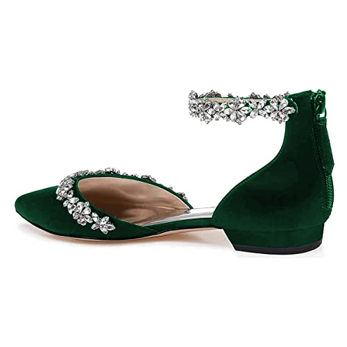 Image of XYD Women Classic Pointed Toe D'Orsay Wedding Flat Sandals Sparkly Rhinestones Ankle Strap Low Heel Dress Shoes with Zipper