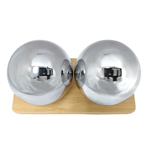 Top Chi Chrome Baoding Balls with Bamboo Stand. Chiming Chinese Health Balls for Hand Therapy, Exercise, and Stress Relief (XL 2.3 Inch) Cover