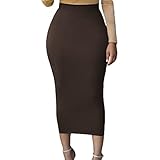 Lrady Women's Solid High Waisted Thigh Bodycon Maxi Skirt Bandage Coffee 2XL