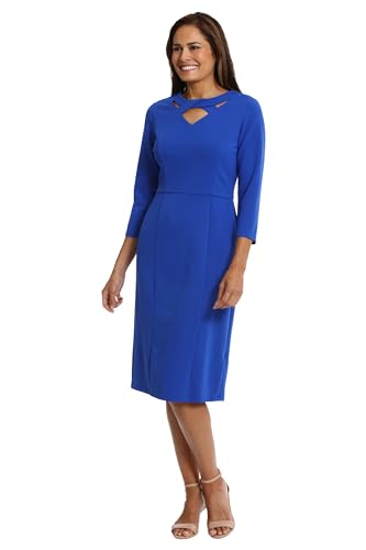 London Times Women's Dresses Scuba Crepe Neckline Detail Midi Sheath3