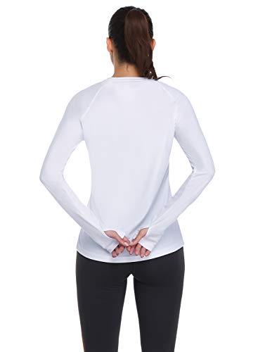 Hiskywin Women's Upf 50+ Sun Protection Long Sleeve Shirts Outdoor Hiking Fishing Tops Hf103- White-M #TOP1