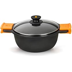 Cacerola Bidasoa BRA Efficient - Cacerola alta con tapa de cristal y asas de silicona extraíbles, 28 cm, apta para todo tipo de cocinas incluida inducción y horno, Color Negro