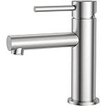 CECIPA Basin Mixer Tap, Bathroom Sink Tap Single Lever Dual Hot and Cold Controls, Drip-Resistant, Water-Saving, Brushed Stainless Steel Modern Basin Tap with G1/2'' UK Standard Hoses