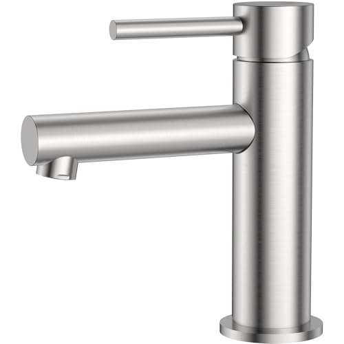 CECIPA Basin Mixer Tap Bathroom Sink Tap with Single Lever Hot and Cold Controls Drip-Resistant Water-Saving Brushed Stainless Steel Modern Basin Tap with G1/2 UK Standard Hoses