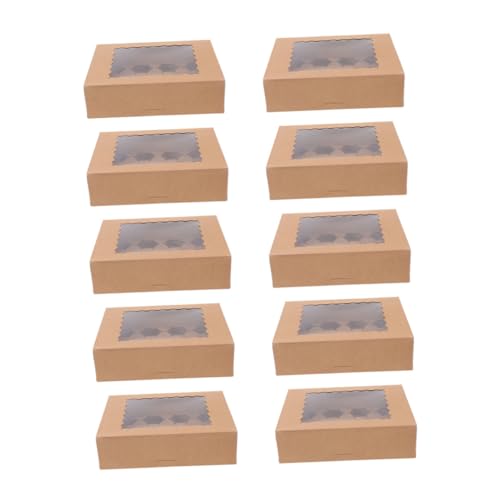 PRETYZOOM Multipurpose Kraft Paper Cupcake Boxes 10-pack Storage for Muffins Cupcakes Pastries