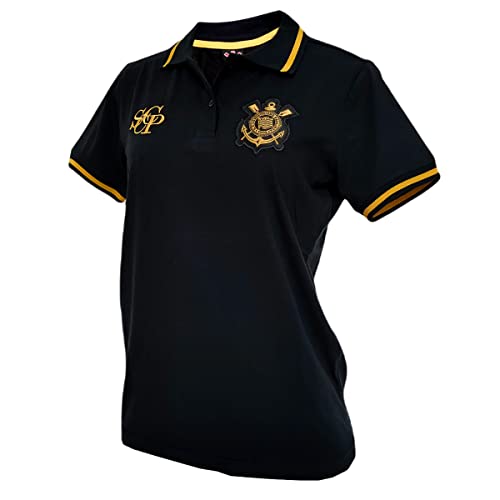Camisa Corinthians Polo Retro Ouro - Feminina Tamanho:GG;Cor:Preto