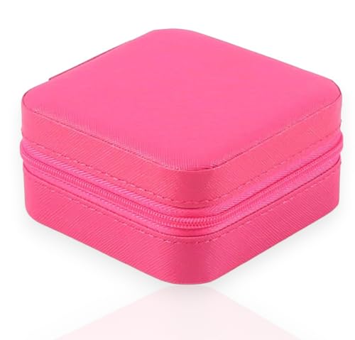 Porta Jóias Estojo Portátil em Couro com Zíper para Jóias, Maquiagem e Viagem Pink