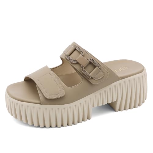 Image of UBFEN Womens Chunky Wedge Platform Sandals Adjustable Double-Strap Square | Toed Open-Toe Style Suitable for Outdoor Casual Wear