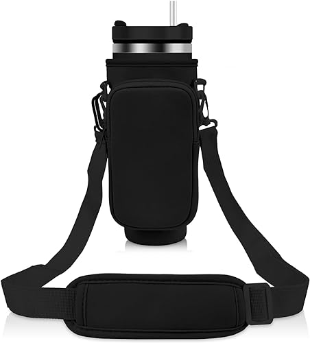 Image of MTROYALDIA Water Bottle Carrier Bag with Pouch Compatible with 40oz Tumbler with Handle, Water Bottle Pouch for Quencher H2.0 Flow State, 40 oz Tumbler (Black)