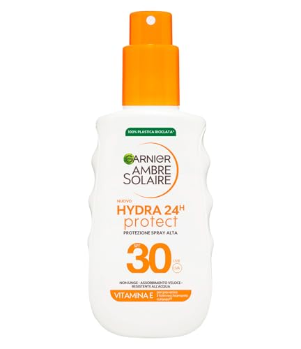 Garnier Ambre Solaire Hydra 24H Protect Spray SPF30 – No grasoso – Resistente al agua – Vitamina E – Aprobado por Cruelty Free International – 150 ml