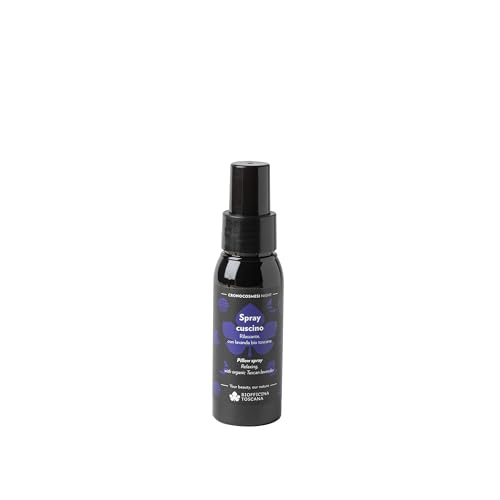Biofficina Toscana Spray lavanda per cuscino, 50 ml – Spray rilassante per cuscino con oli essenziali aromaterapici – Con lavanda bio toscana, arancio dolce e camomilla