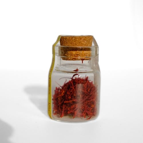Frasco de 0,5 g de azafrán de filamentos – Pistilo de azafrán puro y natural – Calidad Categoría A – Especia Premium para cocina, infusiones y postres – Tapón de corcho