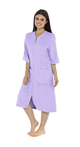 Hari Deals Femmes Tissu Éponge Peignoir 100% Coton Robe de Chambre pour Femme Boutonnée ou Fermeture Éclair Serviette Peignoir - Lilas, EU 40/42