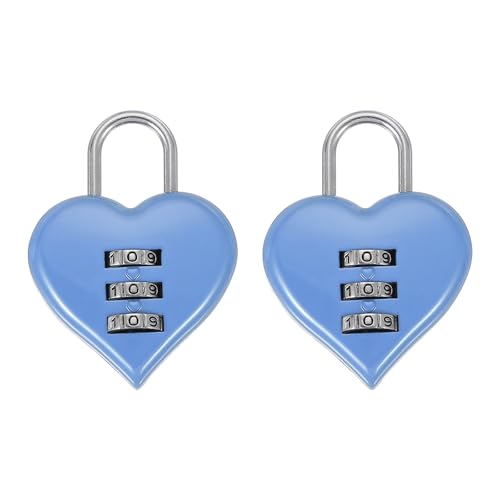 Image of MECCANIXITY Combination Locks, Heart Shape 3 Digit Password Padlock Love Locker Lock for Jewelry Storage Box Diary Gym Outdoor Fence Gate Hasp Cabinet Storage, Light Blue, Pack of 2