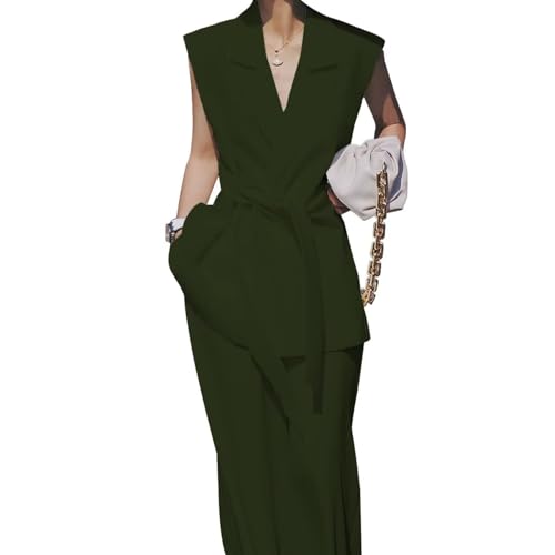 Summer Womens Business Suit 2 Piece Sleeveless Suit Set for Women (Sleeveless Jacket+Pants+Belt)3
