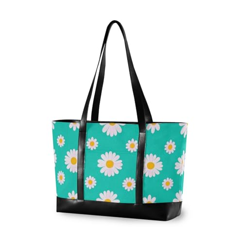 Lovely Daisy Floral Teal White Portable women laptop bag with zipper work handbags for ladies with diaper bolsa para laptop mujer