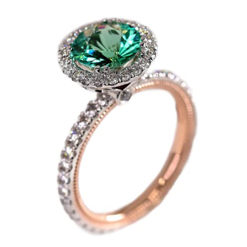 COSJOOHY Vintage Green Gemstone Birthstone Emerald Peridot Ring Emerald Halo Diamond Statement Engagement Rings for Women, Anniversary 14K Gold Plated 925 Silver Promise Rings for Her, 9