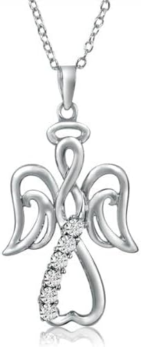 Amanda Rose Collection Winged Angel Open Heart Diamond Pendant Necklace in Sterling Silver on an 18 inch Sterling Silver Chain |Real Diamond Necklaces for Women - Image 4