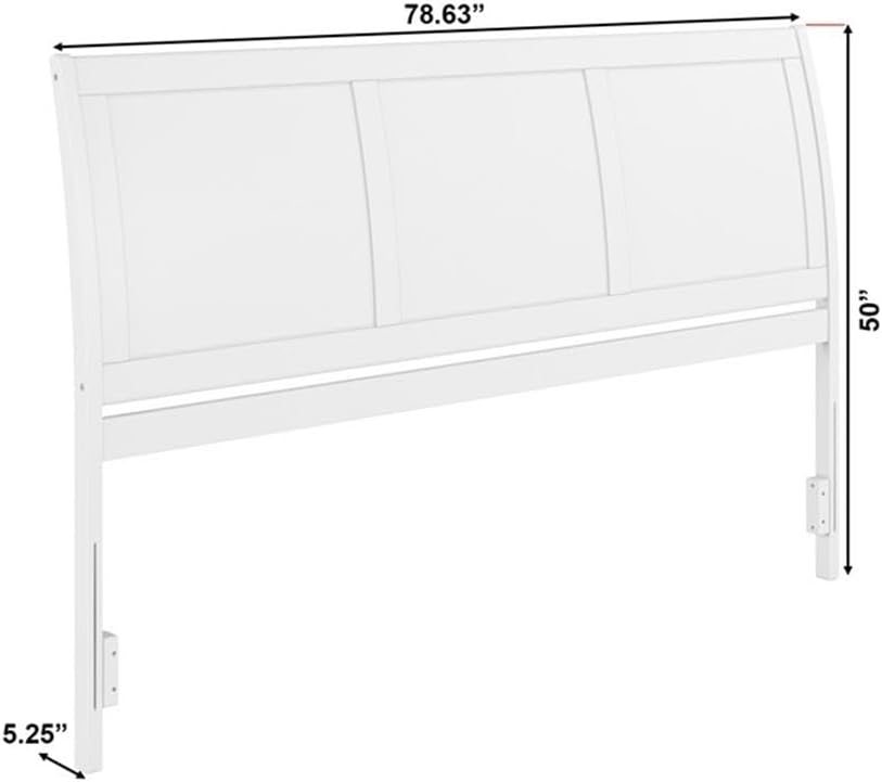 Pemberly Row King Sleigh Headboard, Solid Wood Panel, White Finish, 50" H x 78.63" W x 5.25" D, Contemporary Sleek Curves, USB Charging Ports, Fits Standard Metal Bed Frames, Bedroom Furniture