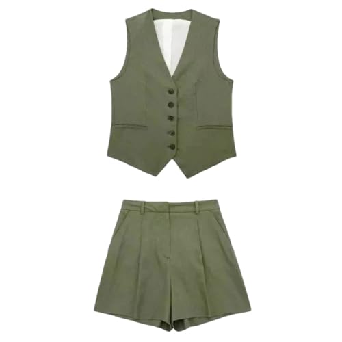 Gilet décontracté vintage femme avec col en V et short fin ensemble d'été