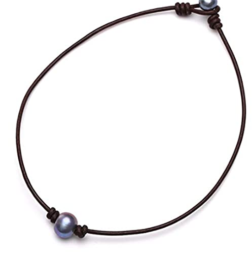 LuckudosDEBOTTY Black Bead Leather Choker Necklace for Women and Girls Boho Single Bead Handmade Choker Jewelry