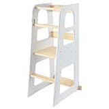 GREENSAPPIRE Lernturm ab 1 Jahr - 3 Stufen Höhenverstellbar, Lernturm mit Kippschutz - Sicher & Stabil - Tritthocker Kinder, Umkippschutz (Weiß)