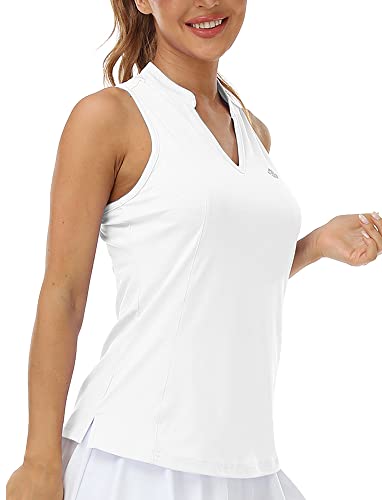 MoFiz Women Racerback Sleeveless Golf Polo Shirt V-Neck Collarless Tennis Running Tank Tops Quick Dry Athletic Casual