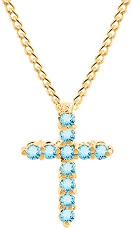 Natural Blue Topaz Gemstone 14 KT Solid Yellow Gold Handmade Cross Pendant Jewelry For Girls And Women