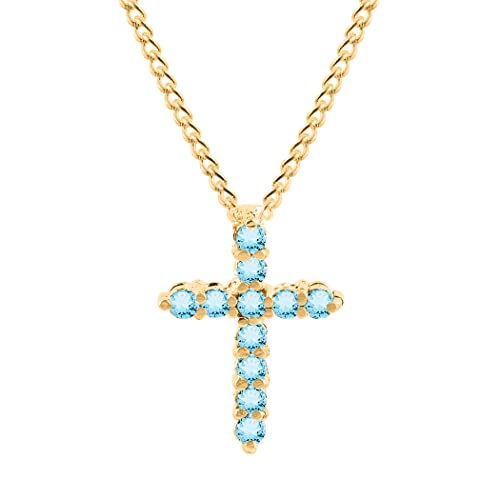 Natural Blue Topaz Gemstone 14 Kt Solid Yellow Gold Handmade Cross Pendant Jewelry For Girls And Women #TOP2