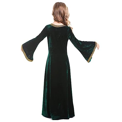 maxToonrain Girls Medieval Princess Costume Renaissance Velvet Dress Kids Royal Fancy Dress Up for Halloween World Book Day (Green - Image 4