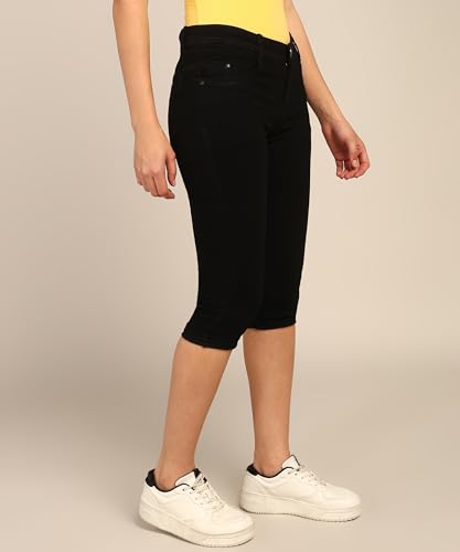 Nifty Women's Denim Stretchable Slim Fit Capris (CPRI_PLN_BLK_30_Black_30)
