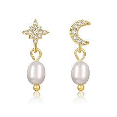 Gold Moon & Star Pearl Earrings
