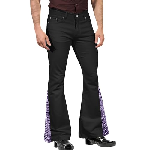 Men's Slim Fit Stretch Vintage Bell Bottom Casual Fit Flared Retro Leg Denim Jeans Fashion Solid Color Jeans