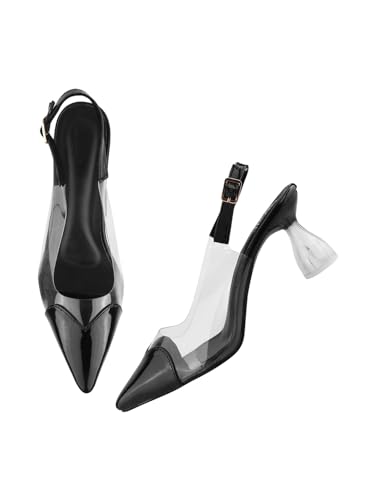 TRYME Womens Alluring Ravishing Transparent Chunky Heel Bellies Fashion Pointed Mules For Party and Formal Occasions