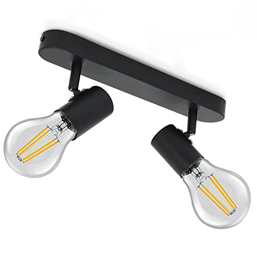 KYOTECH OPPER Plafonnier/applique murale, spot bar design rétro, 2 spots orientables & pivotants, luminaire plafond vintage blanc, douilles E27, 60 Watt max,pour Cuisine Séjour Couloir (Sans Ampoule)