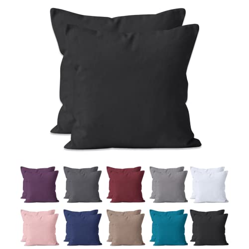 Lot de 2 housses de coussin en microfibre - Environ 95 g/m² - Certifié Oeko-TEX® Standard 100 - Décoration décorative pour canapé - Avec fermeture éclair - 80 x 80 cm - Noir Cover