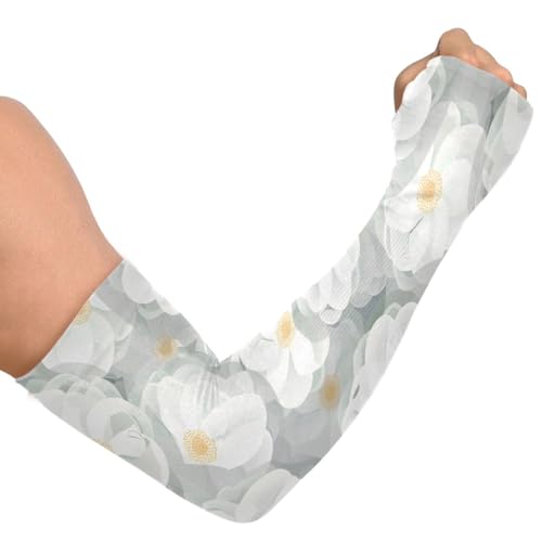 Cooling Arm Sleeves for Men Women UV Sun Protection Arm Covers White Camellia Flowers Compression Sleeves Sports Football Golf Cycling