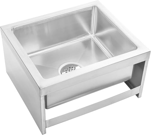 Image of DuraSteel 19 inch x 22 inch Commercial Mop Sink - NSF 304 Stainless Steel Mop Basin Floor Sink - Utility Room Service Basin with Leak Proof Flat Drain - Large Tub for Dog Washing, Filling Water Bucket